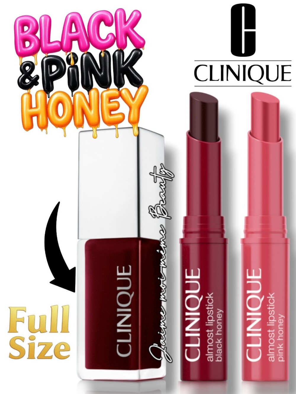 Clinique Trio — Black Honey Lip & Cheek Oil, Black & Pink Honey Almost Lipsticks